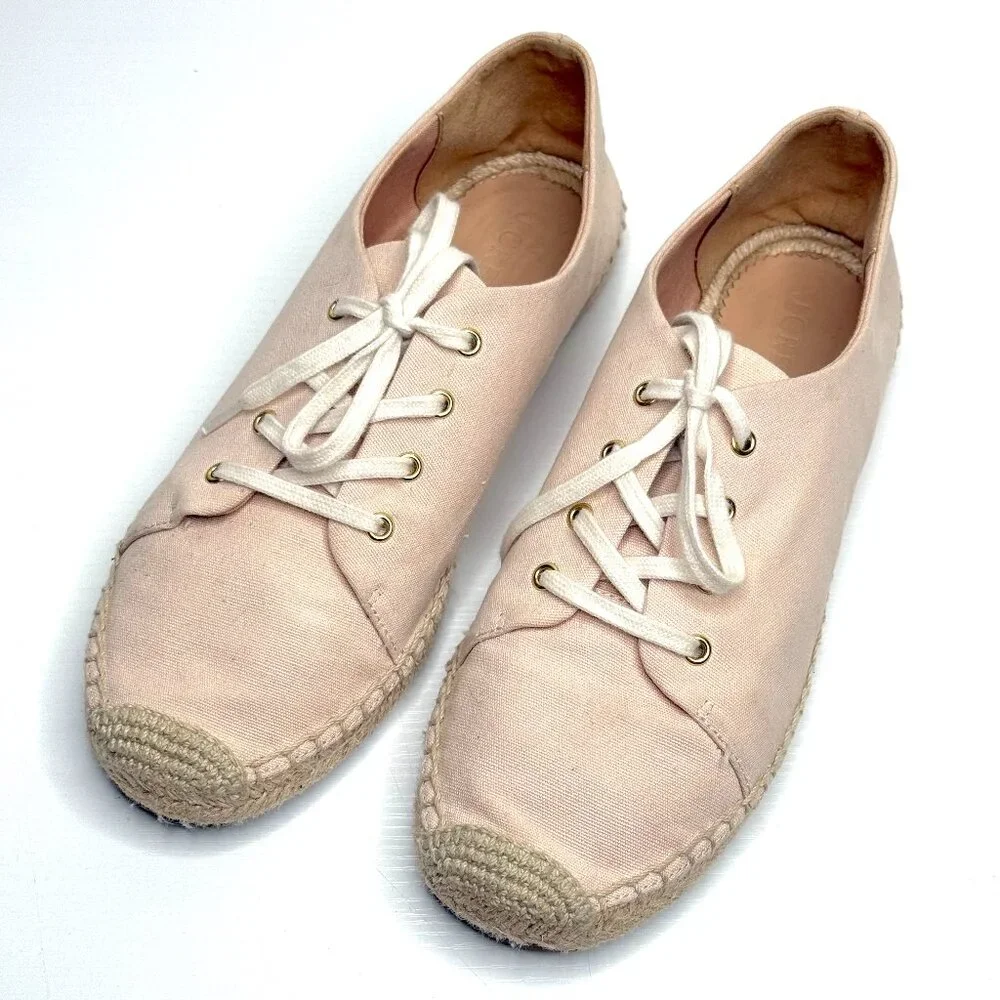 J Crew Lace Up Espadrille Canvas Sneakers Womens 8.5 Pink Resort Vacation